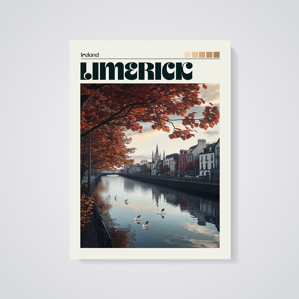 Limerick Autumn River City Print unframed on a grey background
