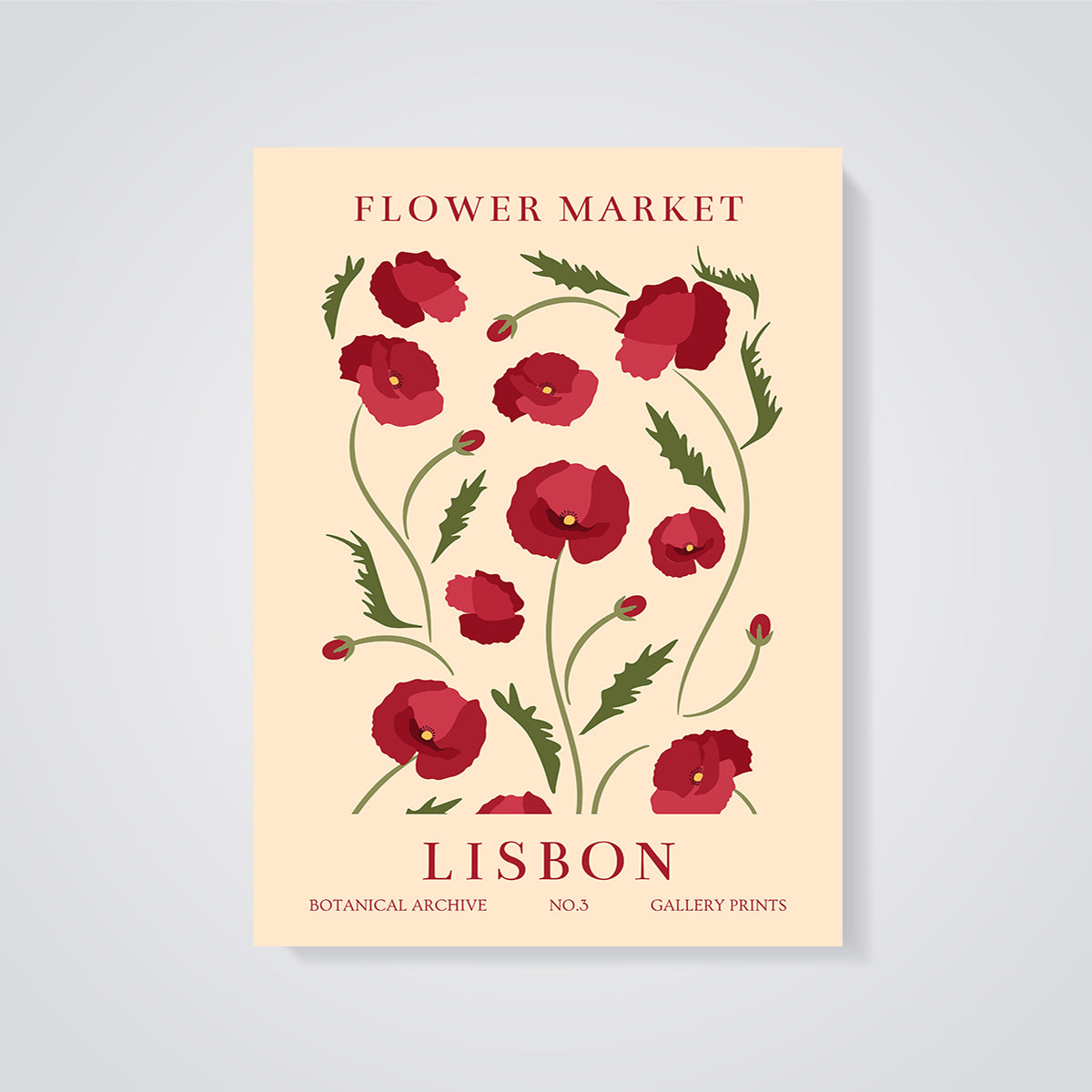Lisbon Flower Market Poppies Print unframed on a grey background