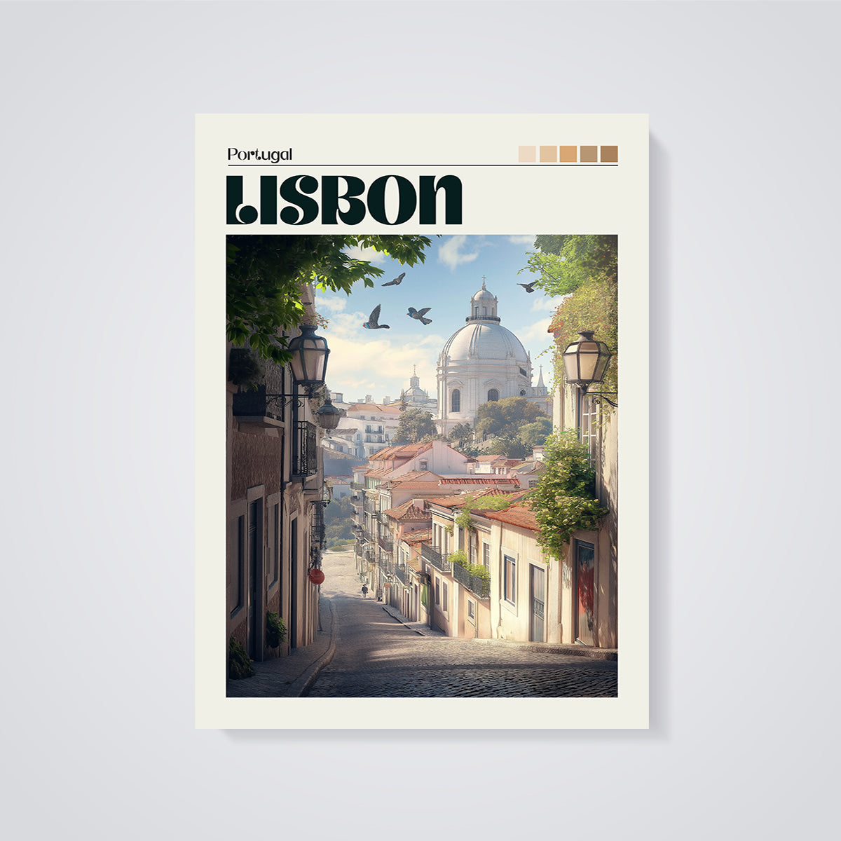 Lisbon Portugal Travel Print unframed on a grey background