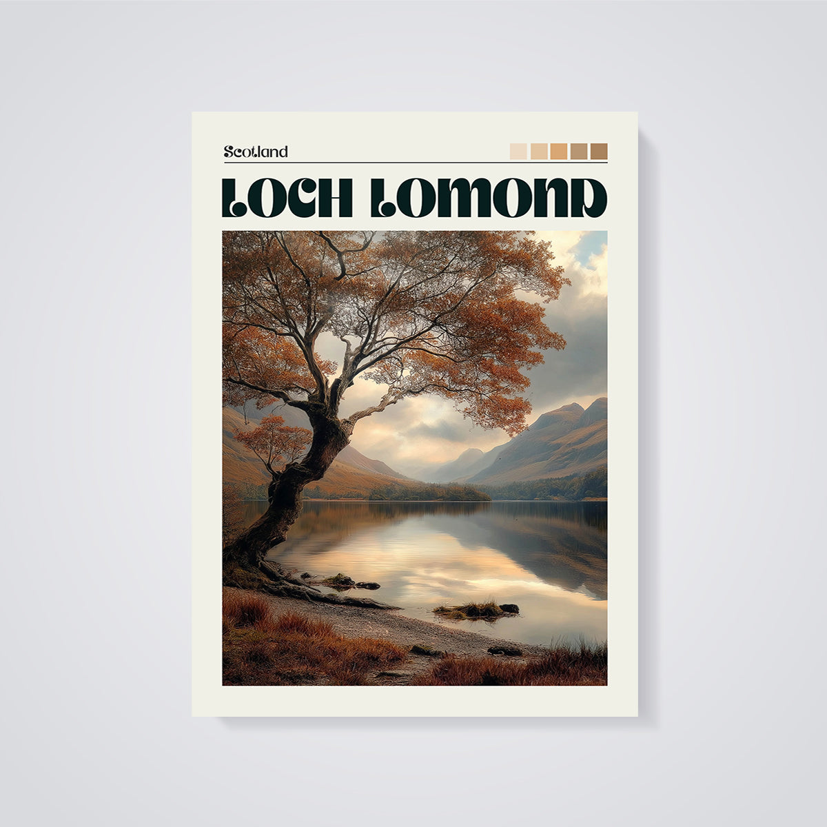Loch Lomond Autumn Lake Print unframed on a grey background