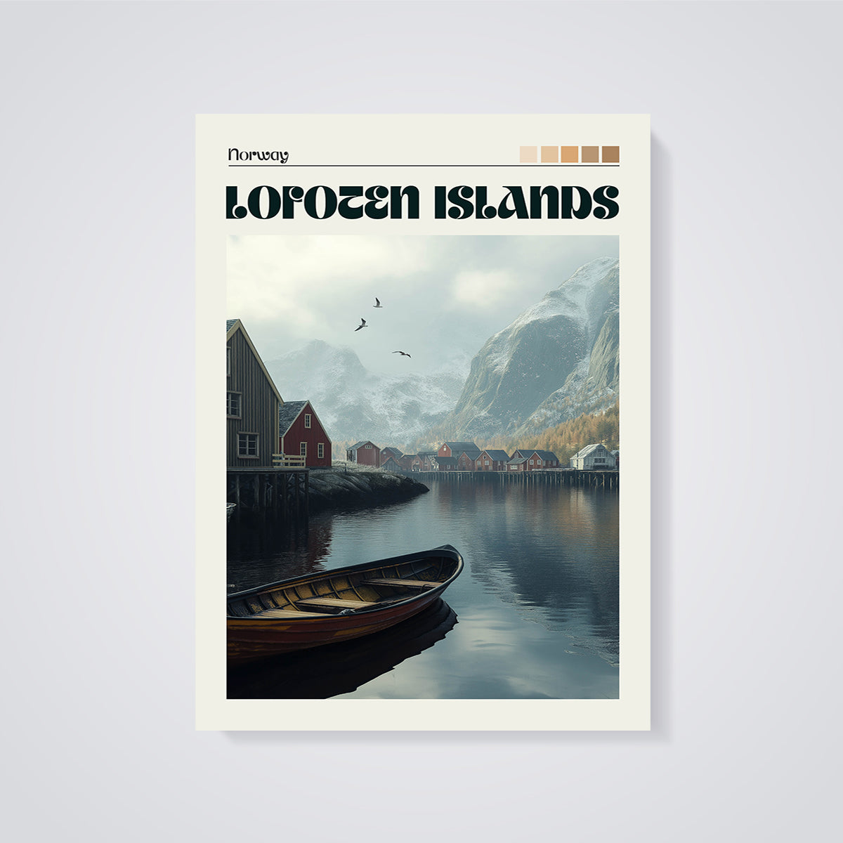 Lofoten Islands Norway Print unframed on a grey background