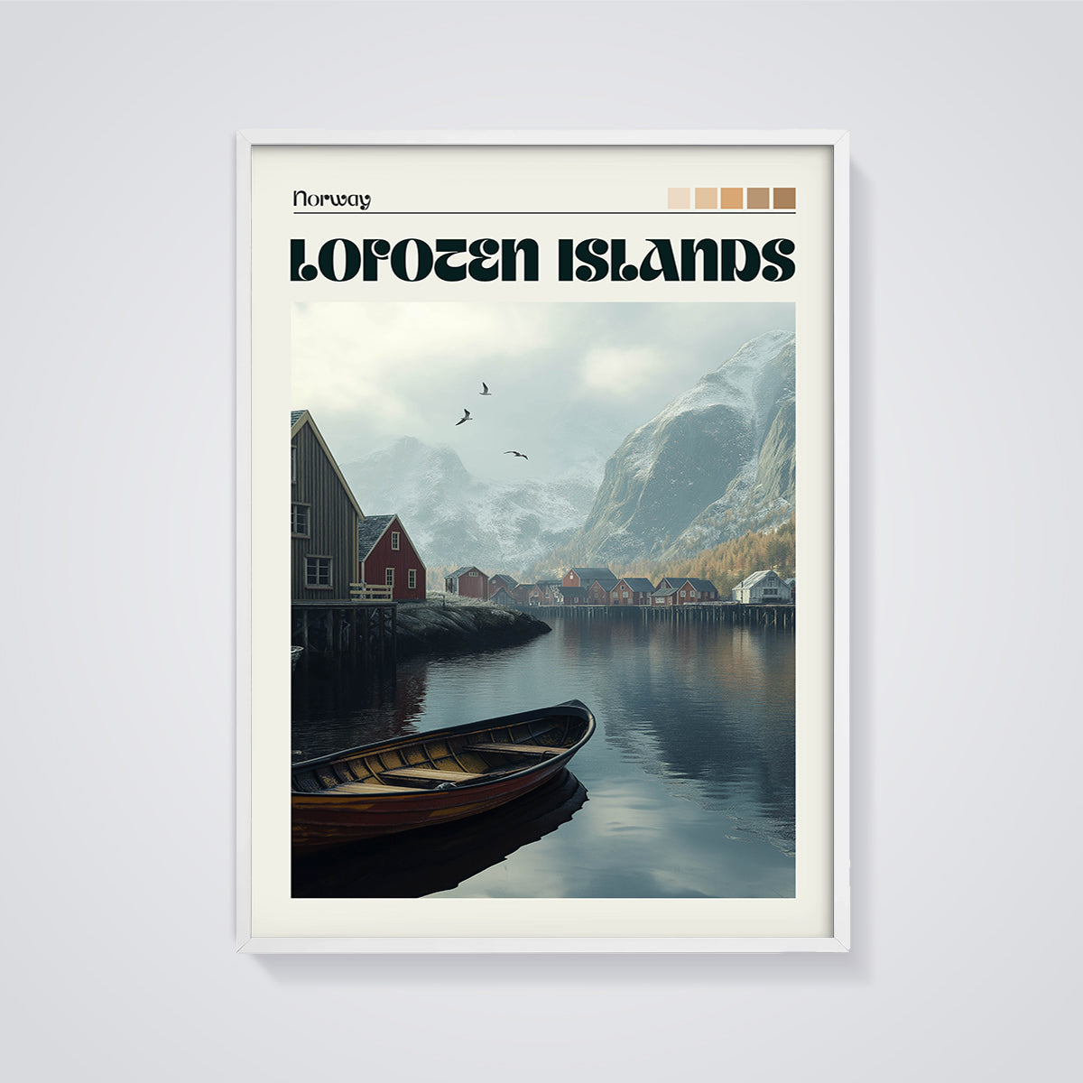 Lofoten Islands Norway Print framed in white on a grey background