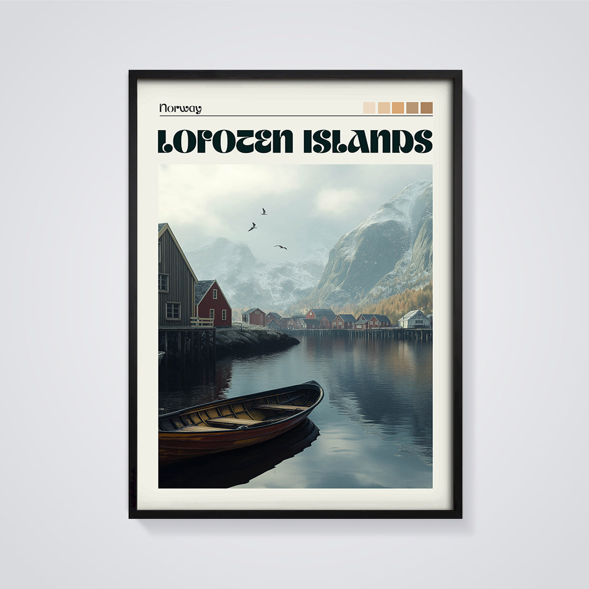 Lofoten Islands Norway Print framed in black on a grey background