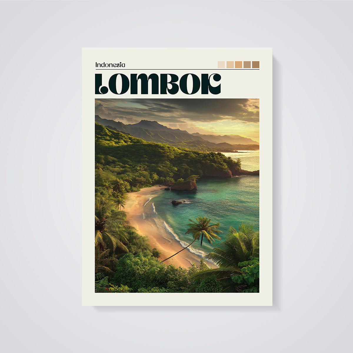 Lombok Sunset Beach Print unframed on a grey background