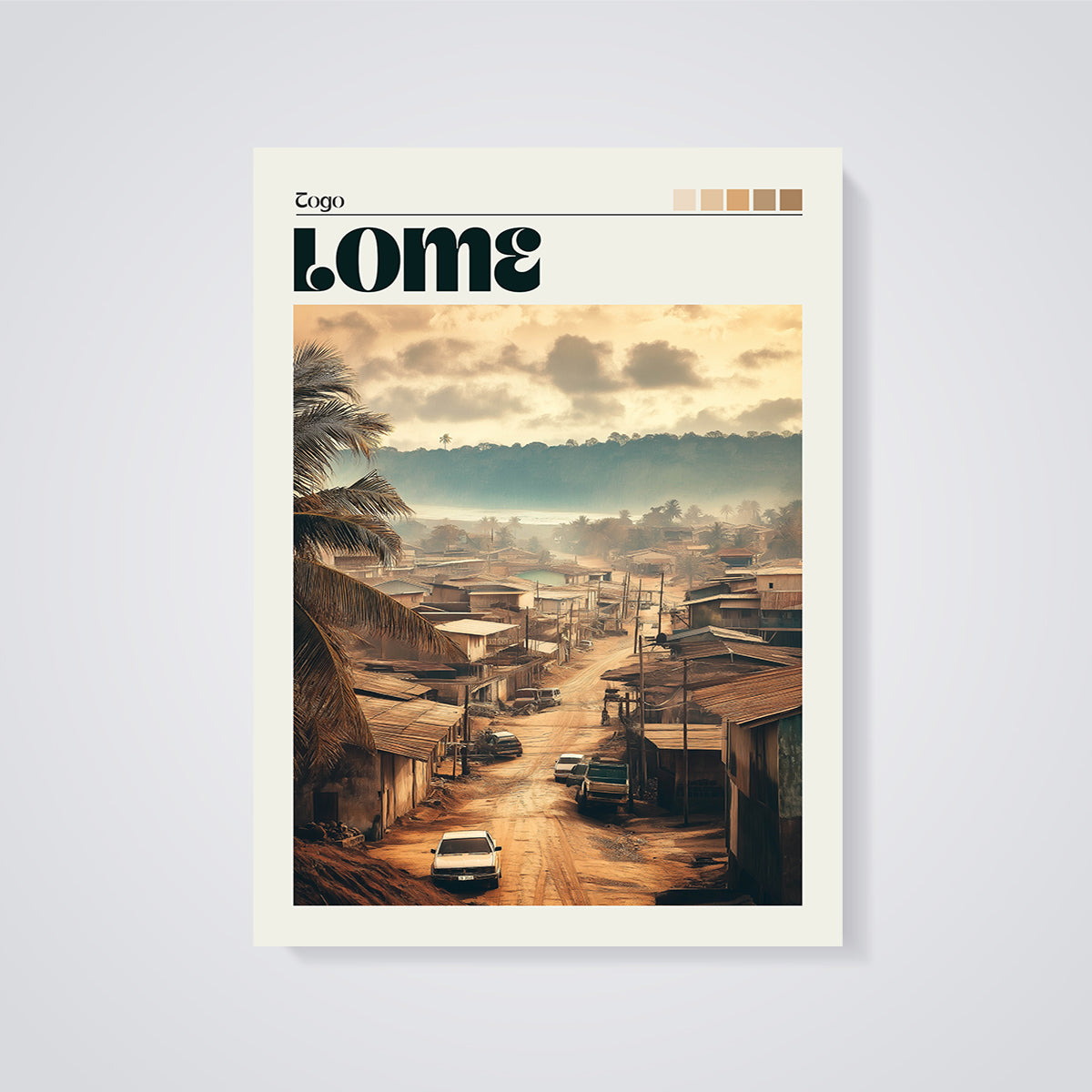 Lomé Togo Coastal City Print unframed on a grey background