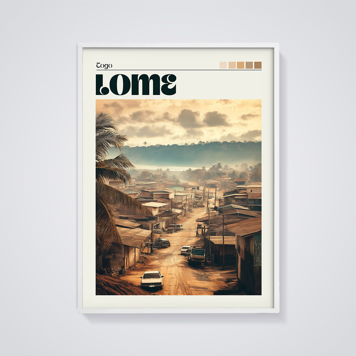 Lomé Togo Coastal City Print framed in white on a grey background