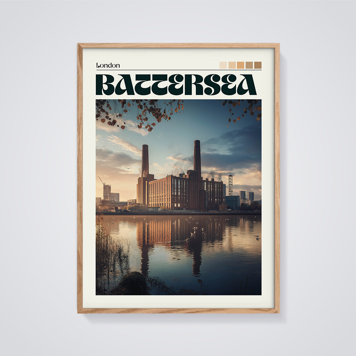 Theme framed in oak on a grey background