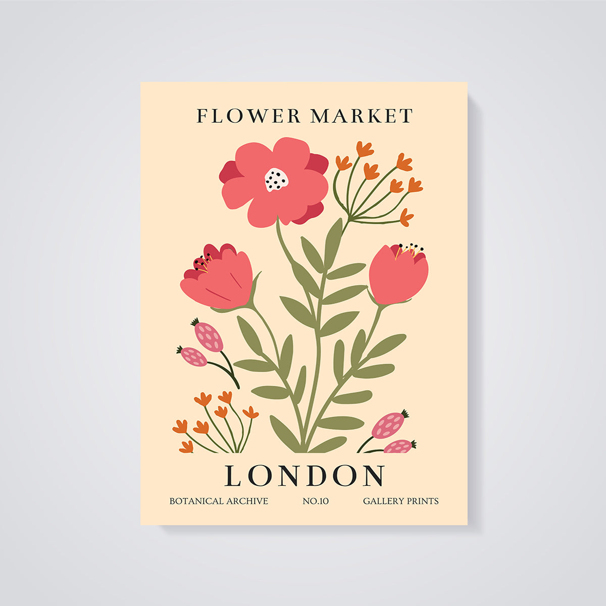 London Flower Market Floral Print unframed on a grey background