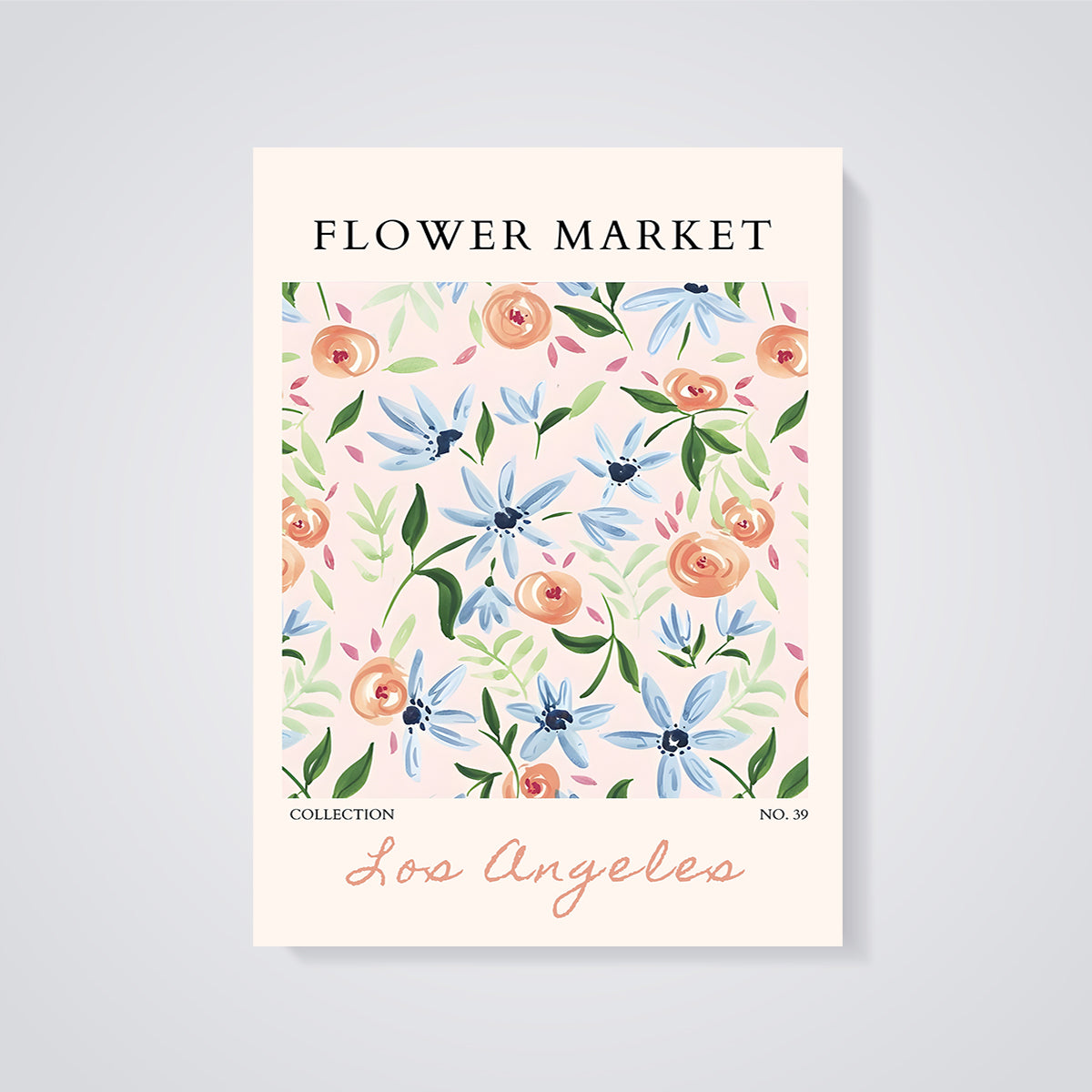 Los Angeles Flower Market Floral Print unframed on a grey background