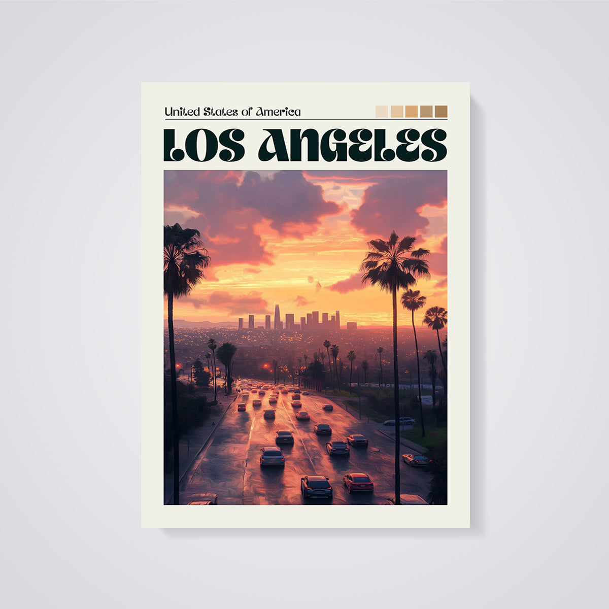 Los Angeles Sunset City Print unframed on a grey background