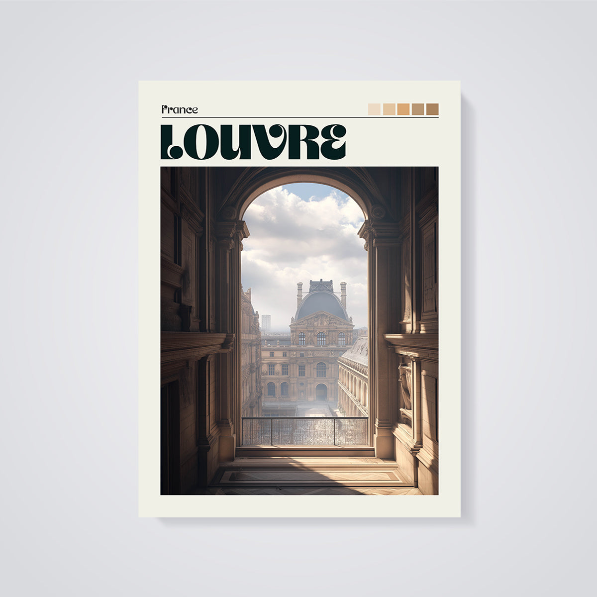 Louvre Archway View Print unframed on a grey background