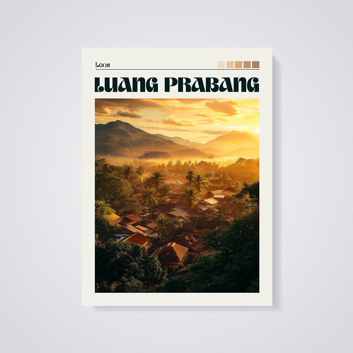 Luang Prabang Golden Hour Print unframed on a grey background