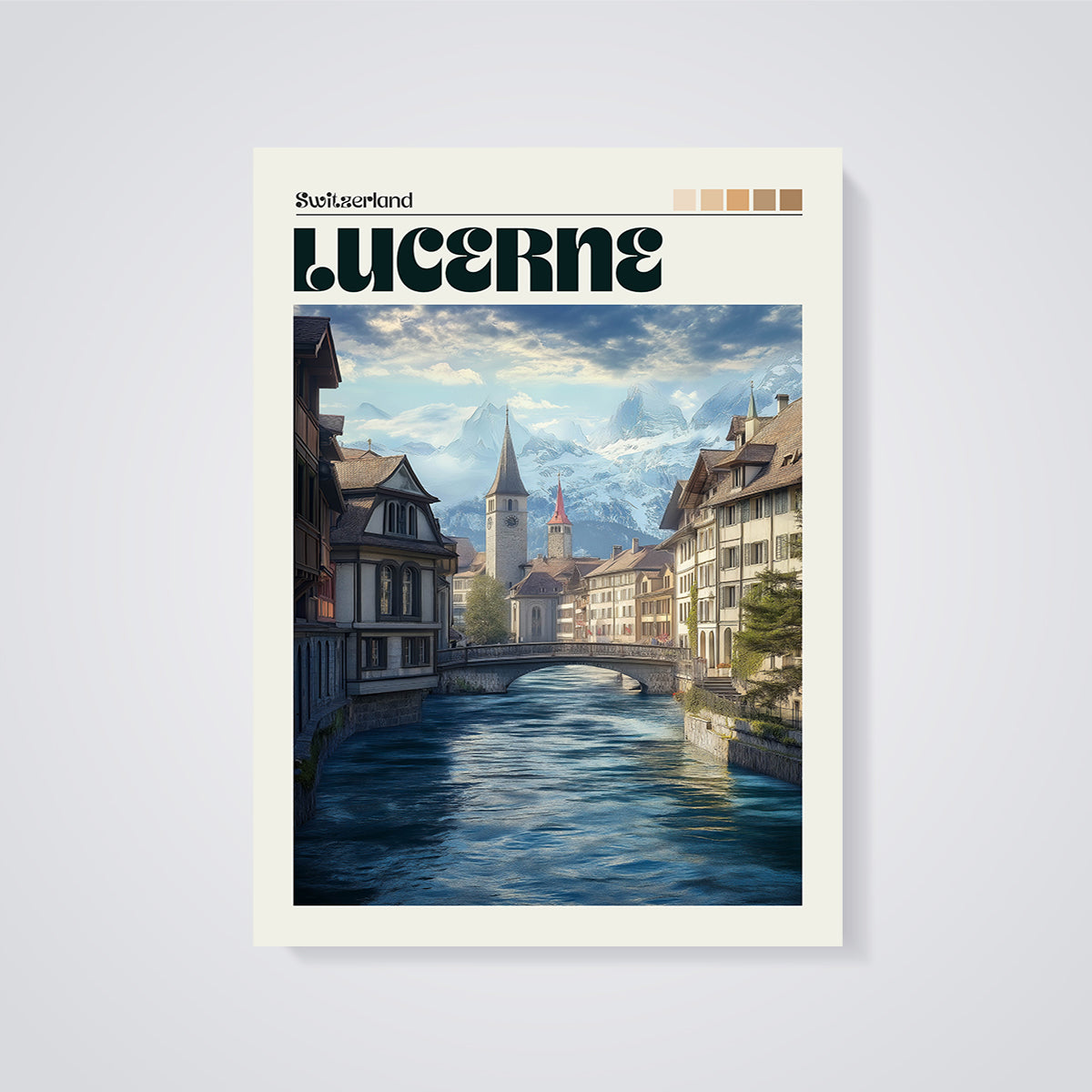Lucerne Switzerland River City Print unframed on a grey background