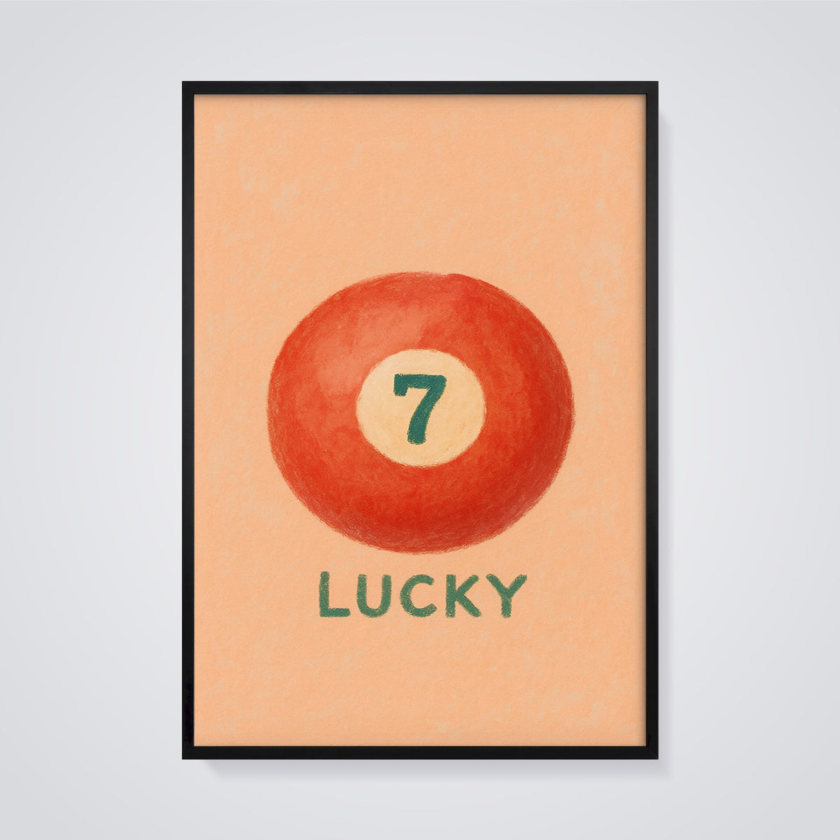 Lucky 7 Billiard Ball Print framed in black on a grey background