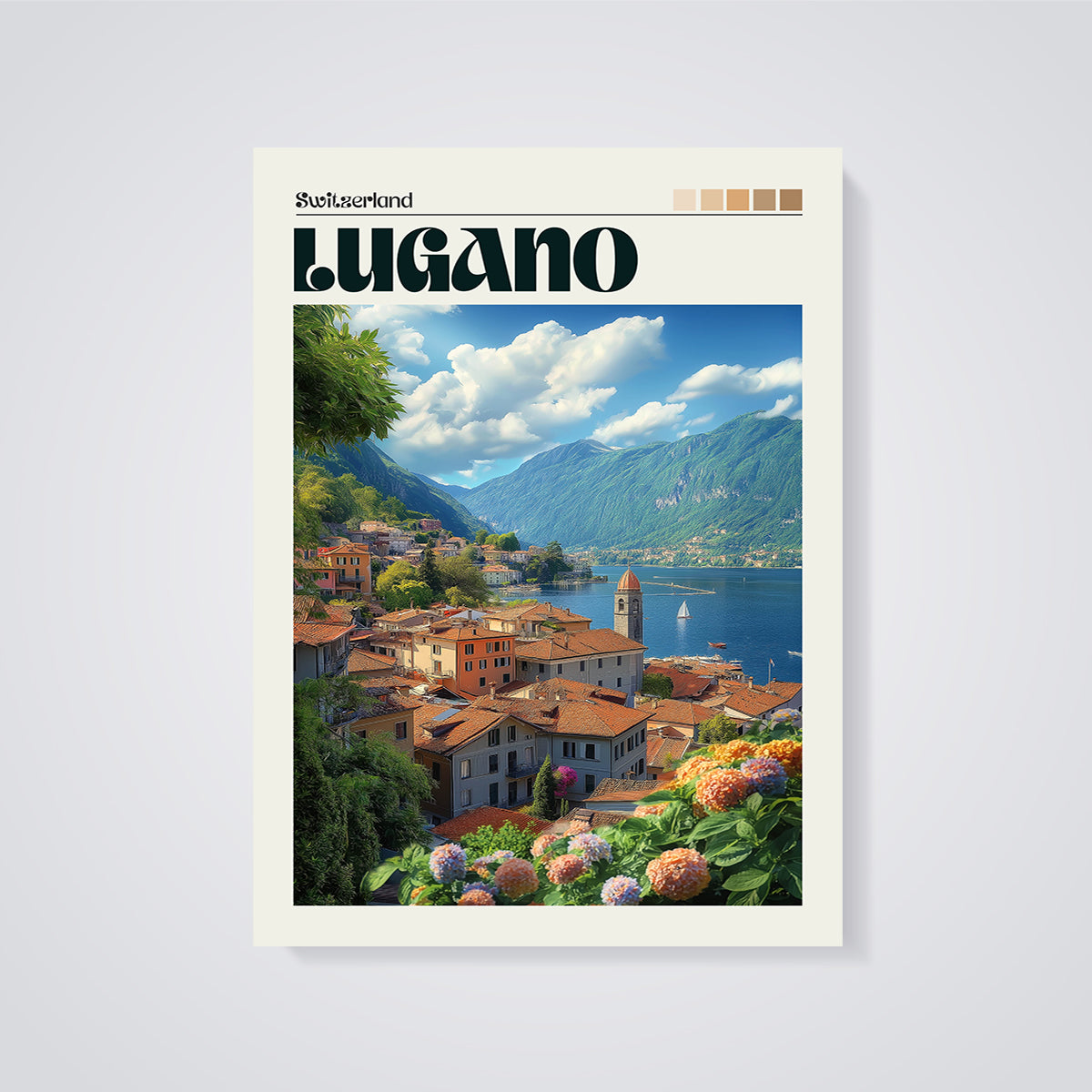 Lugano Switzerland Cityscape Print unframed on a grey background