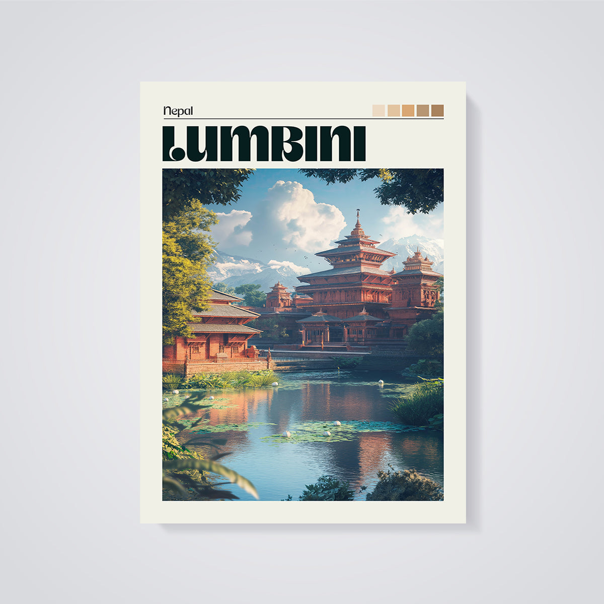 Lumbini Nepal Temple Print unframed on a grey background