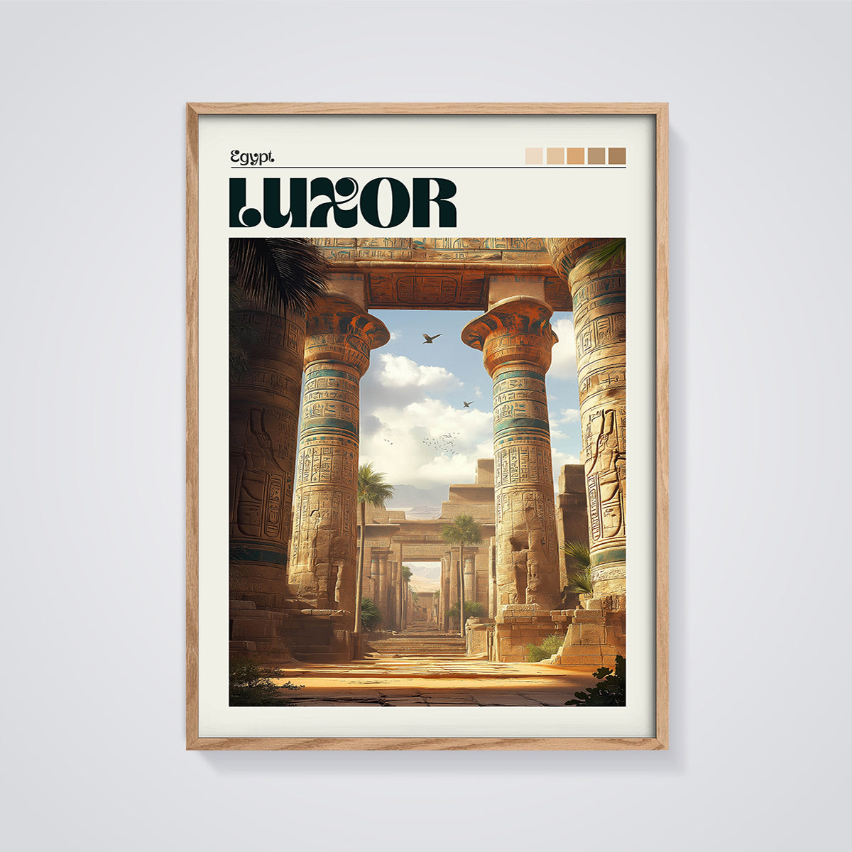 Luxor Temple Columns Print framed in oak on a grey background
