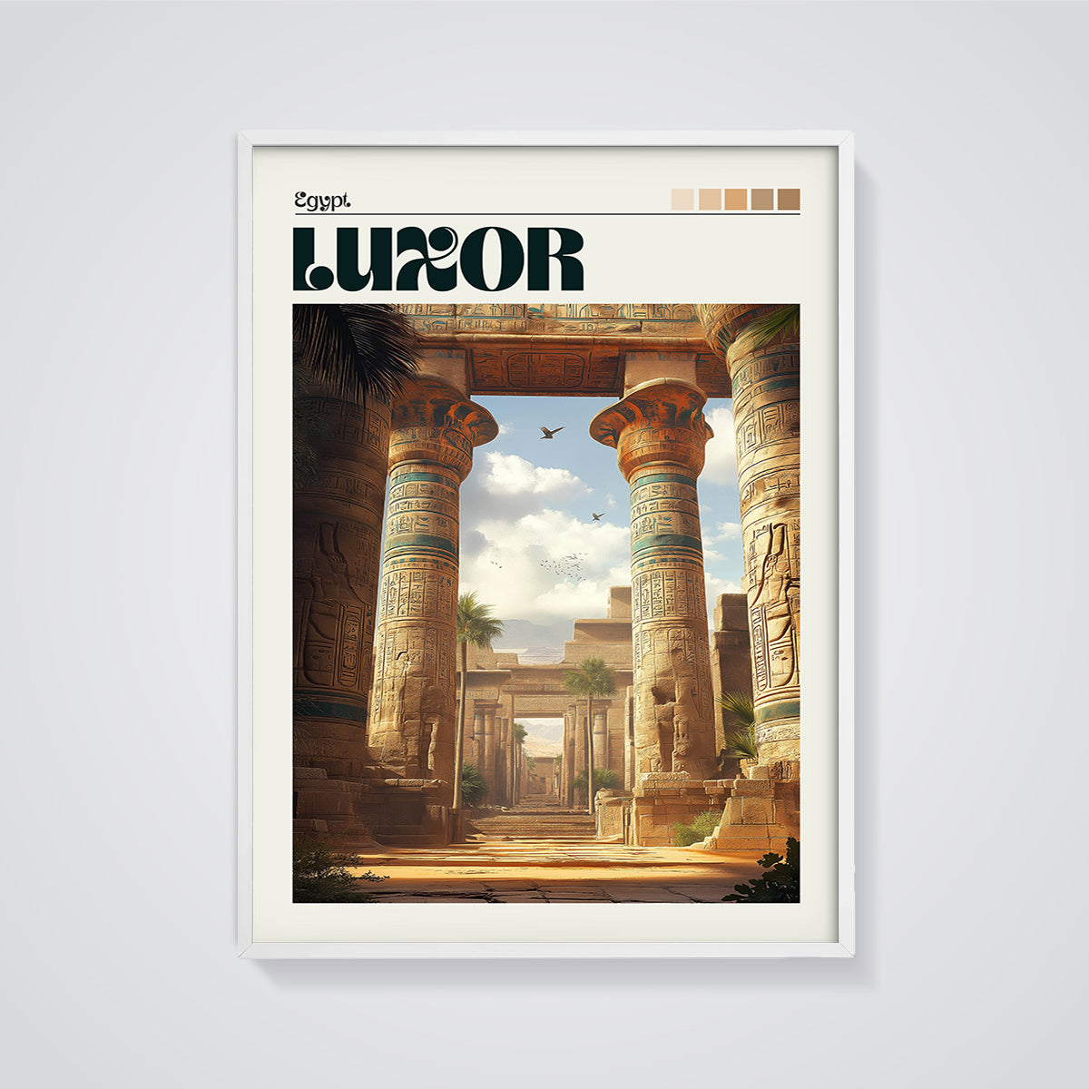 Luxor Temple Columns Print framed in white on a grey background