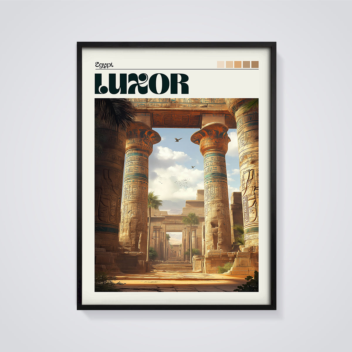 Luxor Temple Columns Print framed in black on a grey background