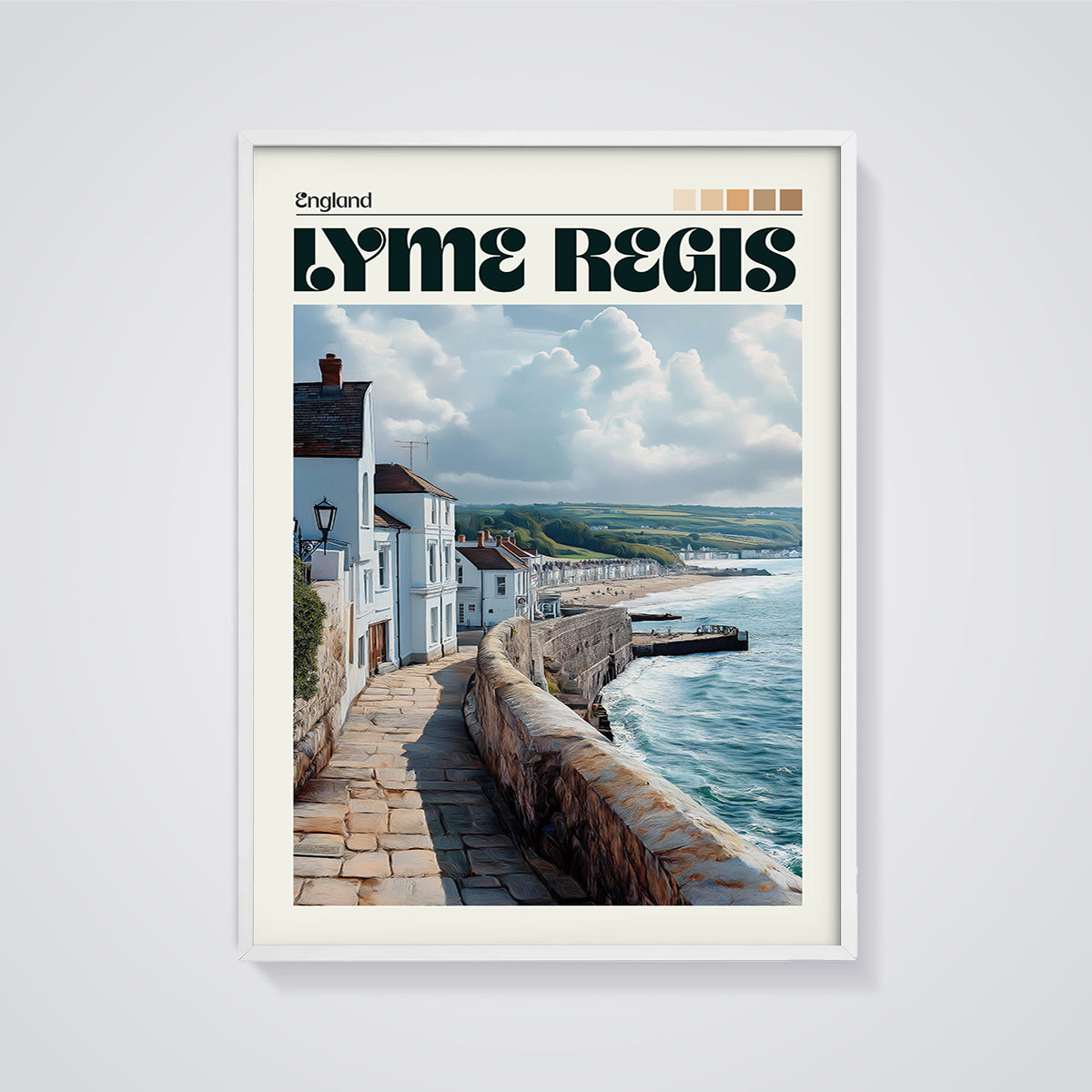 Lyme Regis England Print framed in white on a grey background