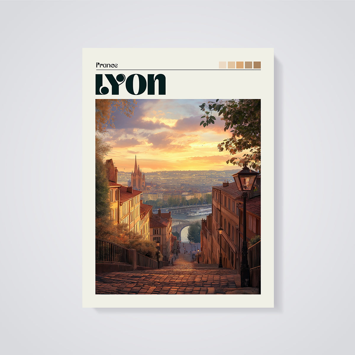 Lyon Sunset Cobblestone Print unframed on a grey background