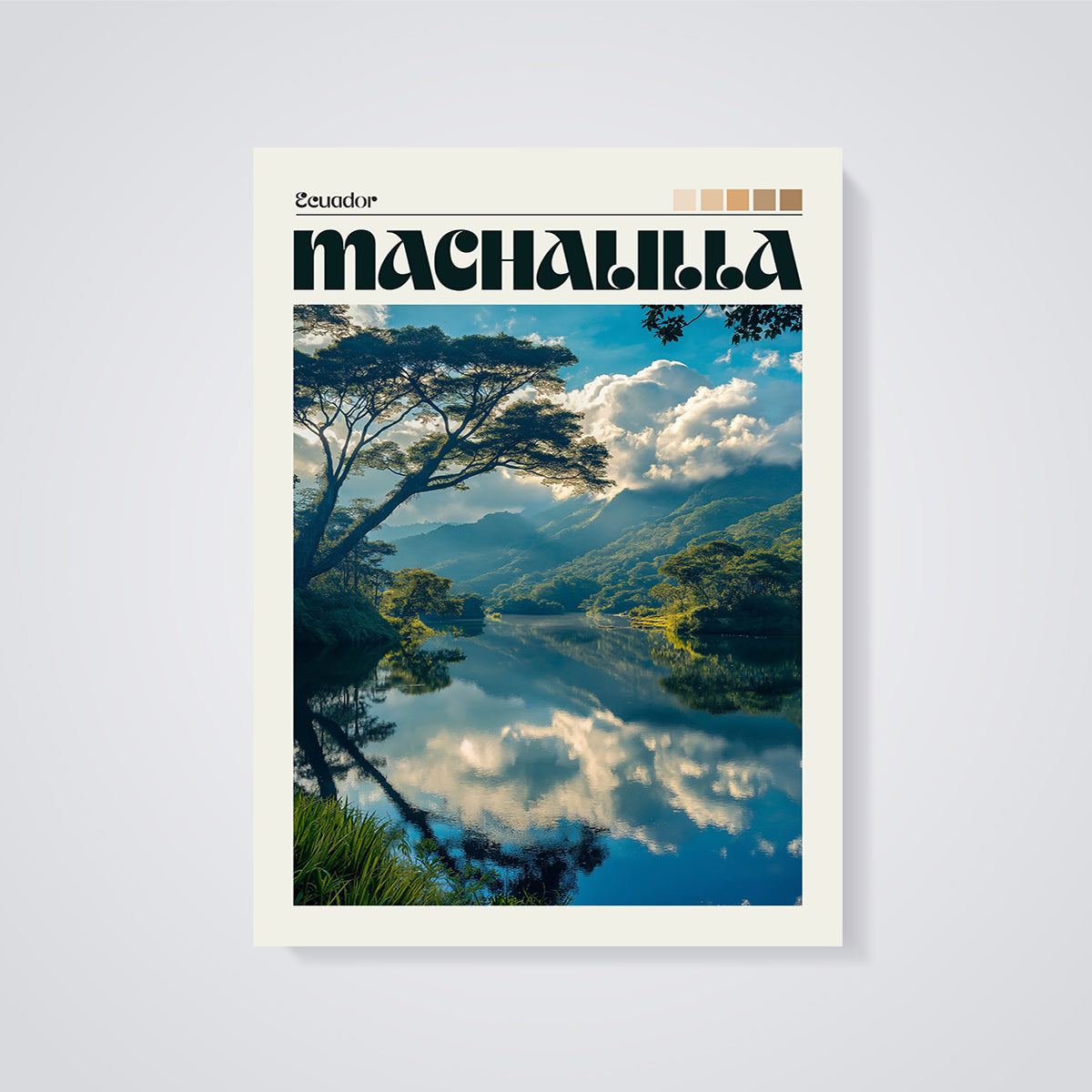Machalilla, Ecuador Lake Reflection Print unframed on a grey background