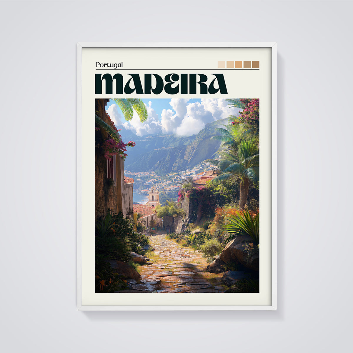 Madeira Island Path Print framed in white on a grey background