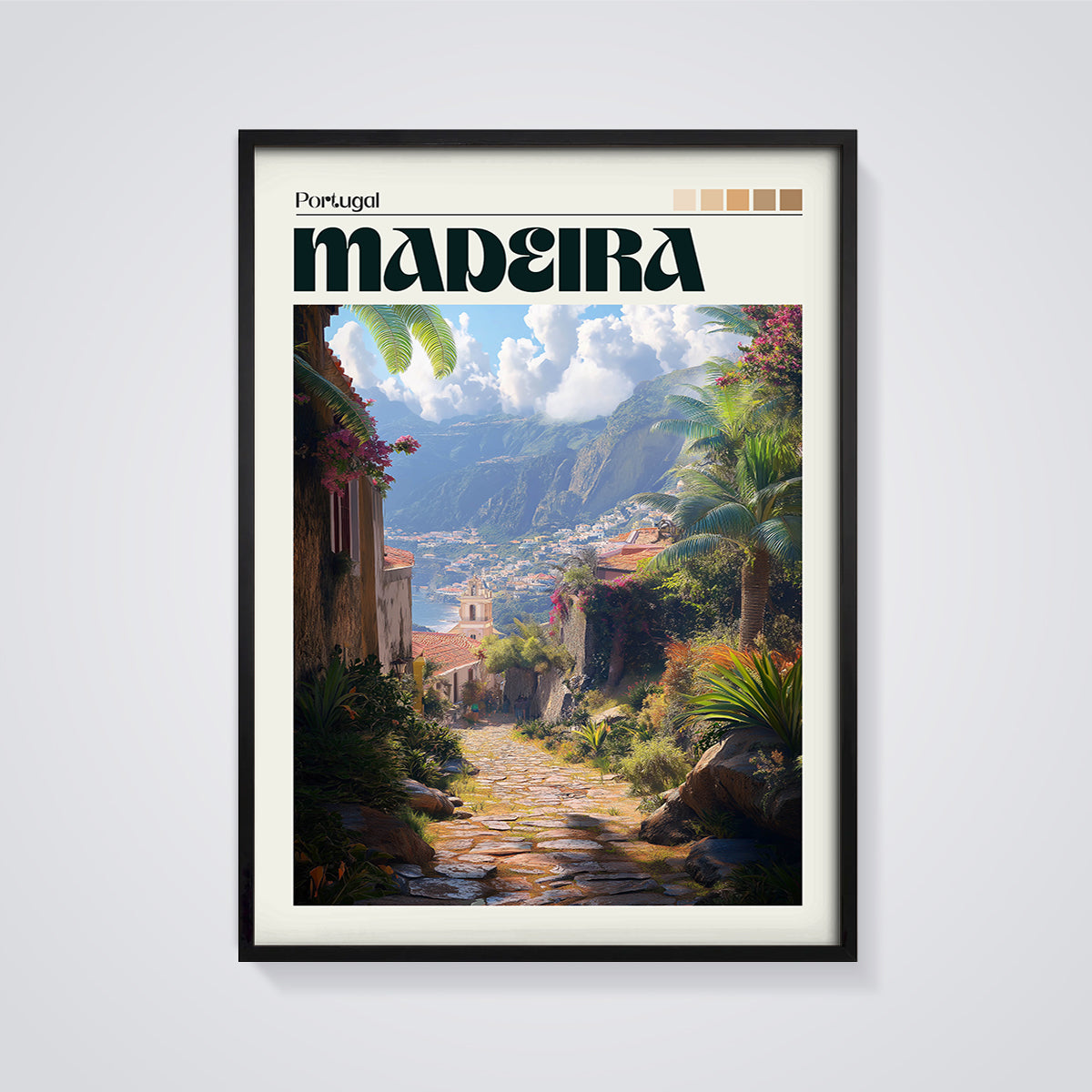 Madeira Island Path Print framed in black on a grey background