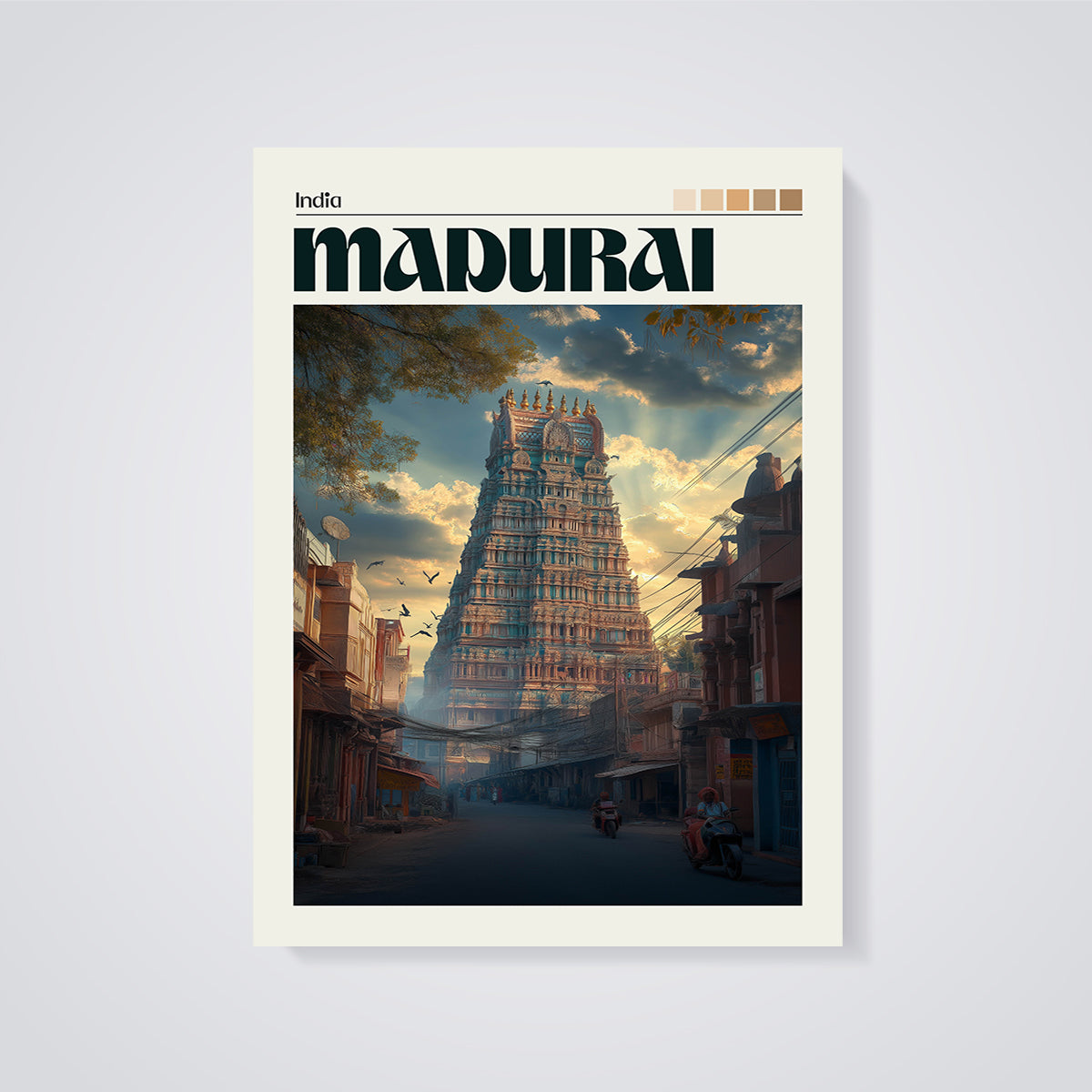 Madurai Temple Street Print unframed on a grey background