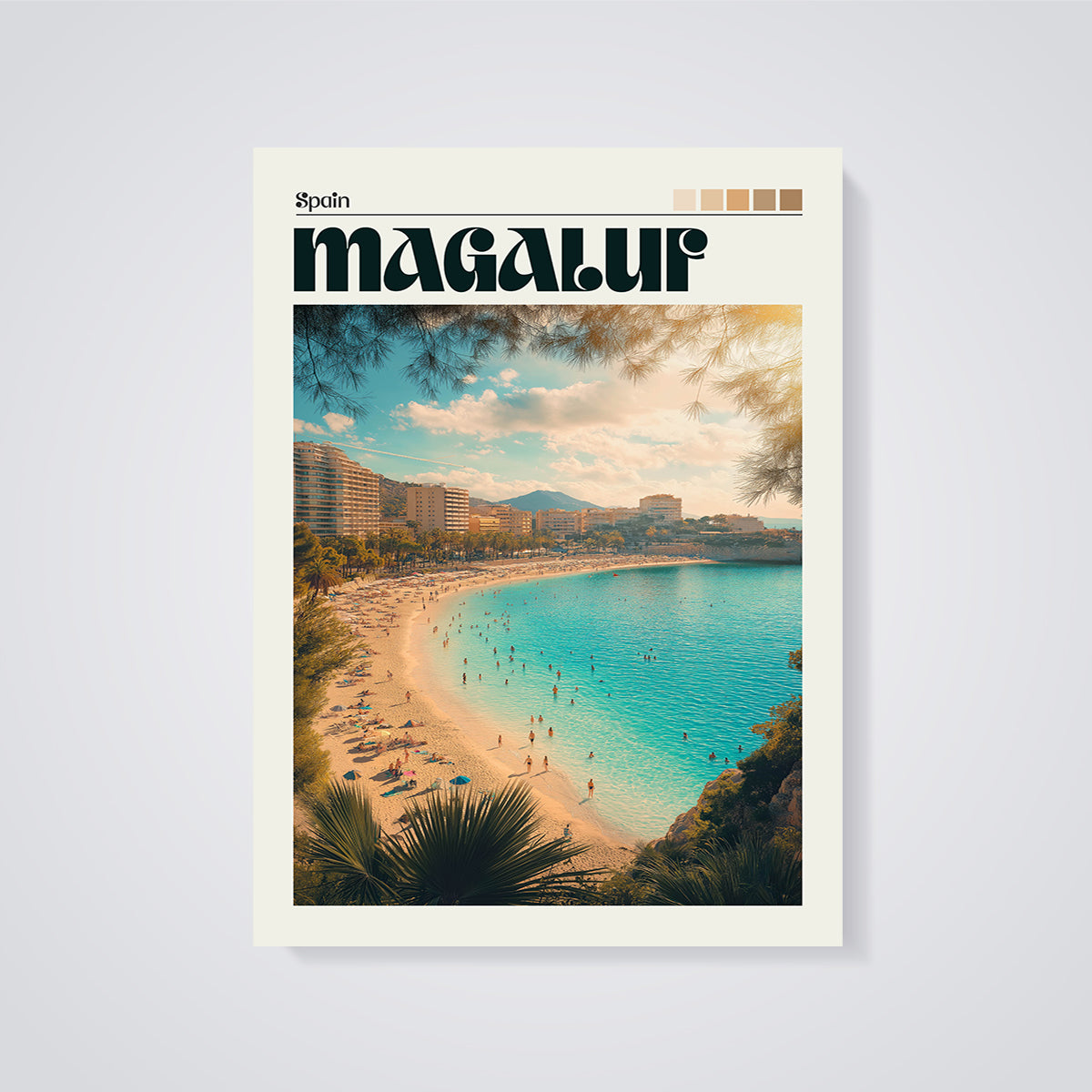 Magaluf Beach Spain Print unframed on a grey background