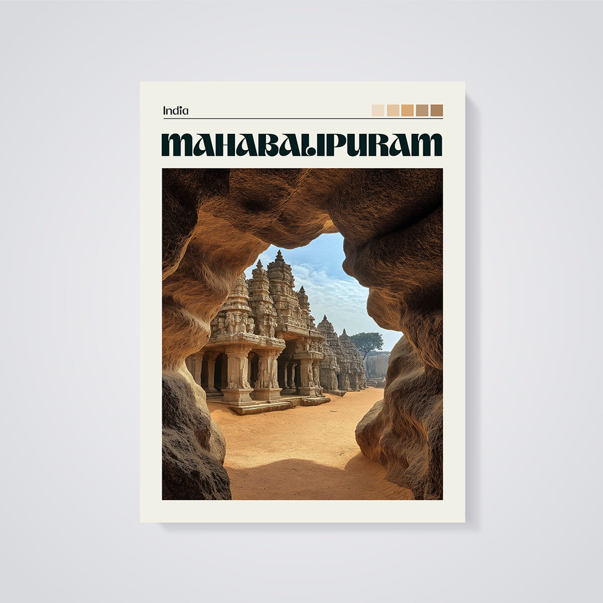 Mahabalipuram Temple Cave View Print unframed on a grey background
