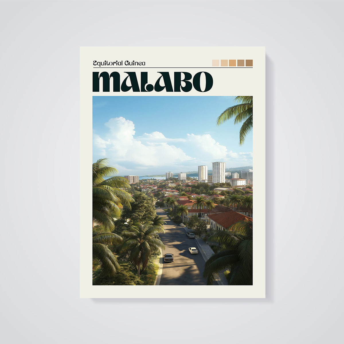 Malabo Equatorial Guinea Print unframed on a grey background