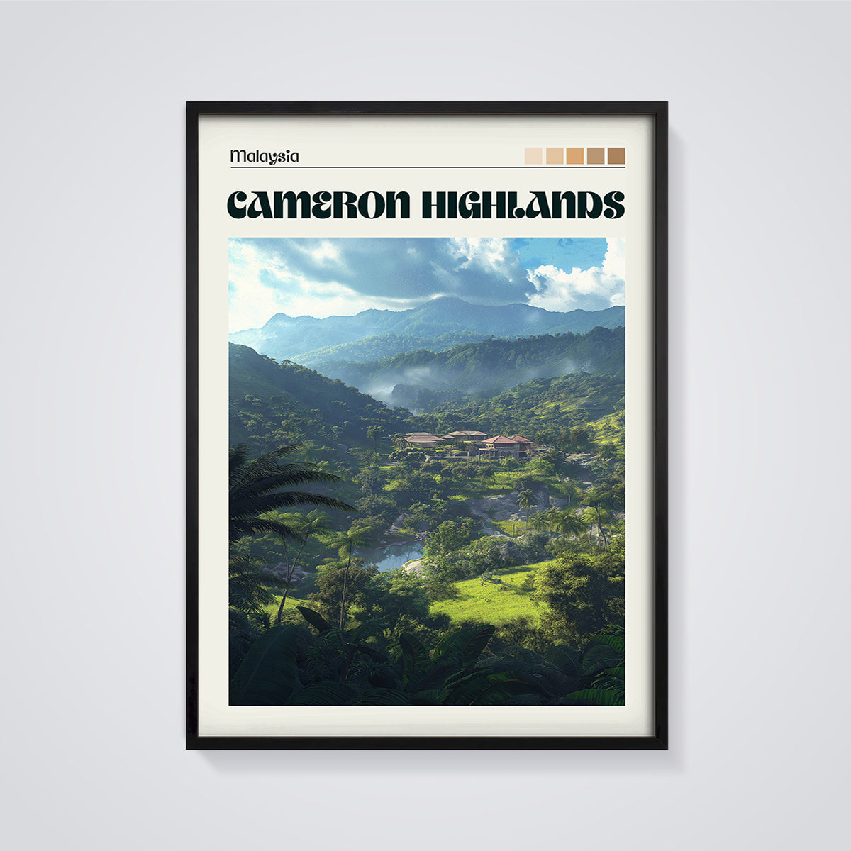 Malaysia Cameron Highlands Print framed in black on a grey background