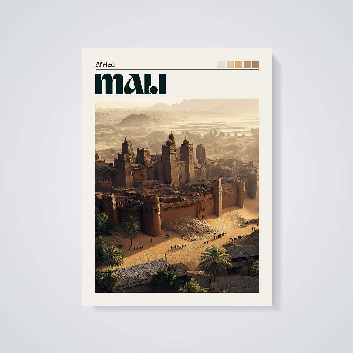 Mali Ancient City Print unframed on a grey background