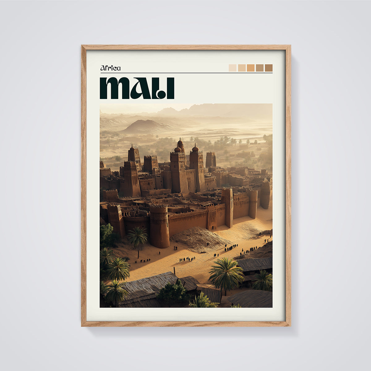 Mali Ancient City Print framed in oak on a grey background