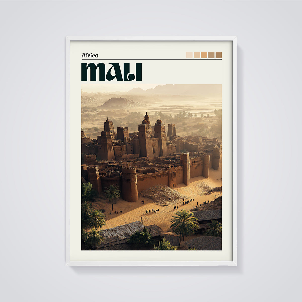 Mali Ancient City Print framed in white on a grey background