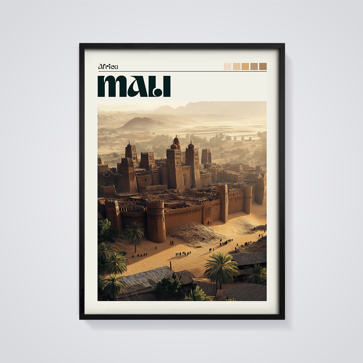 Mali Ancient City Print framed in black on a grey background