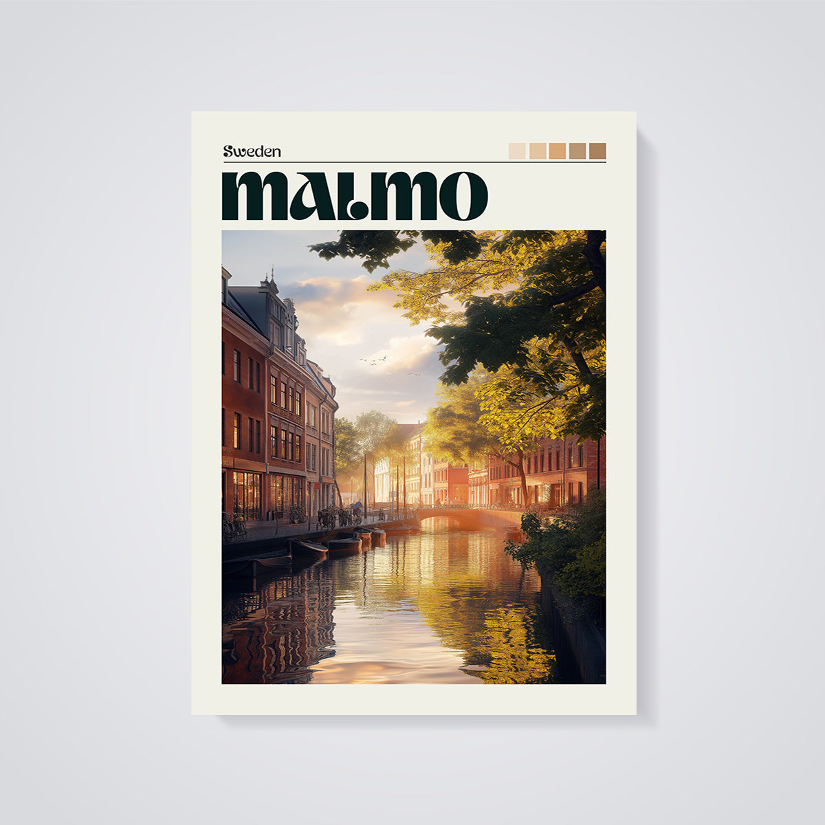 Malmö Sunset Canal Print unframed on a grey background