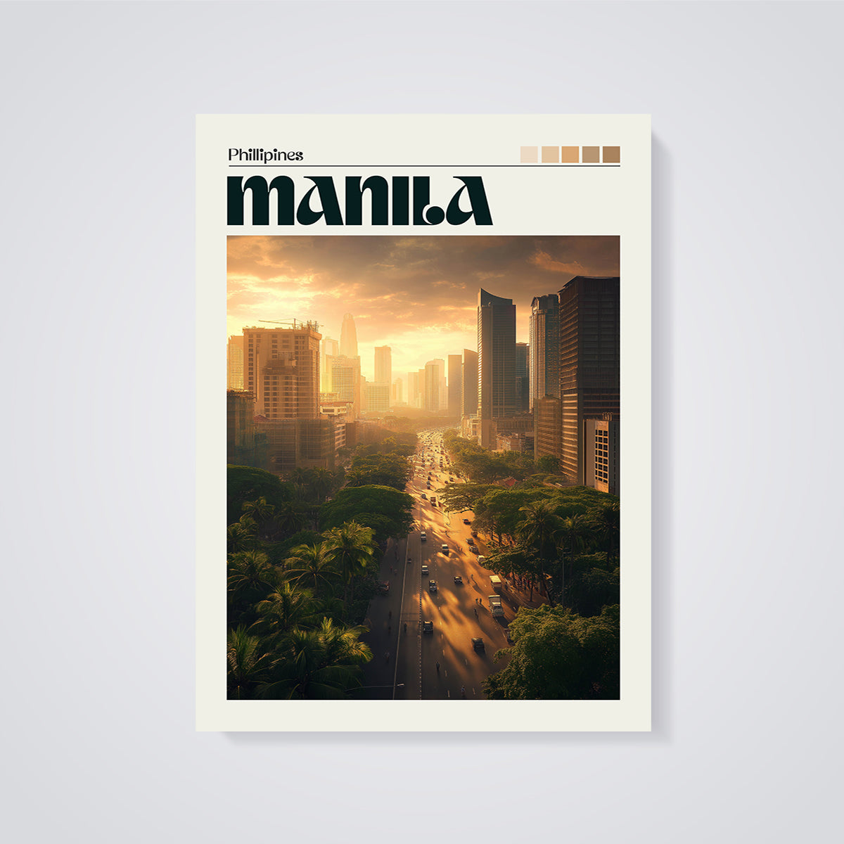 Manila Golden Hour City Print unframed on a grey background