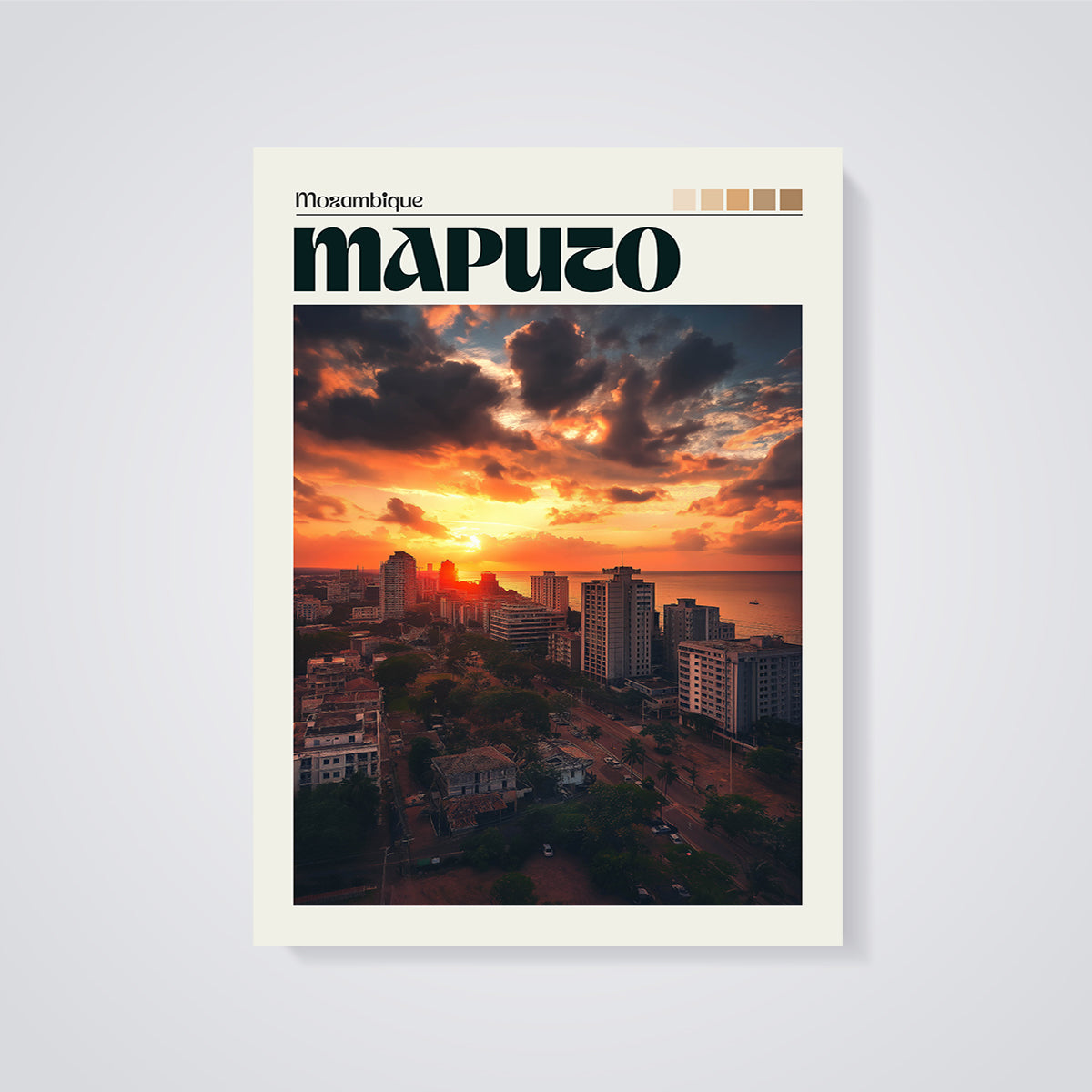 Maputo City Sunset Print unframed on a grey background