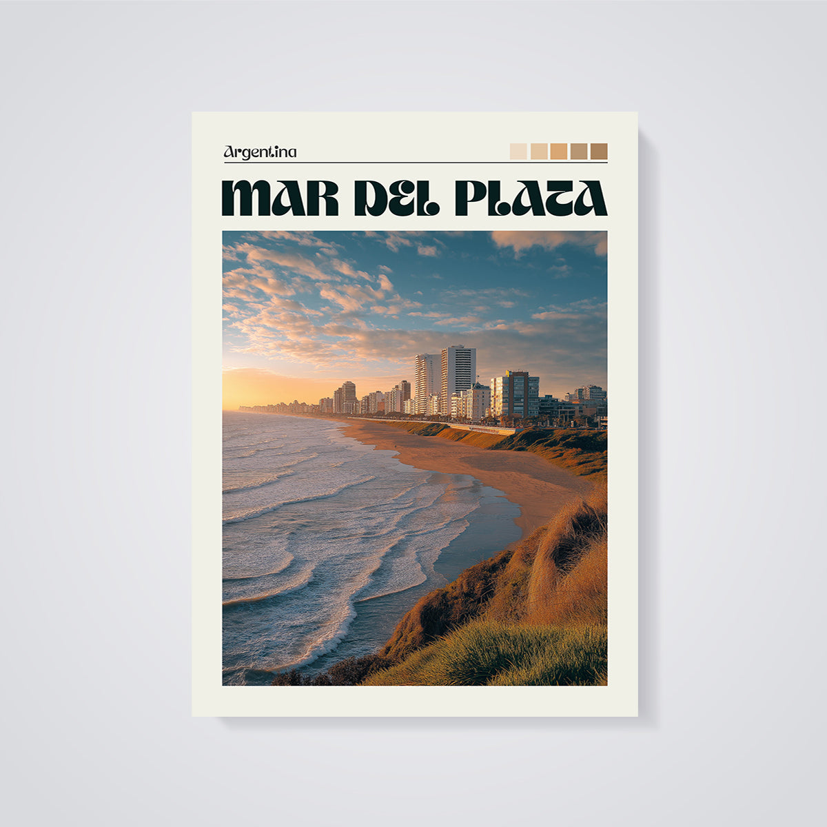 Mar del Plata Argentina Beach Print unframed on a grey background
