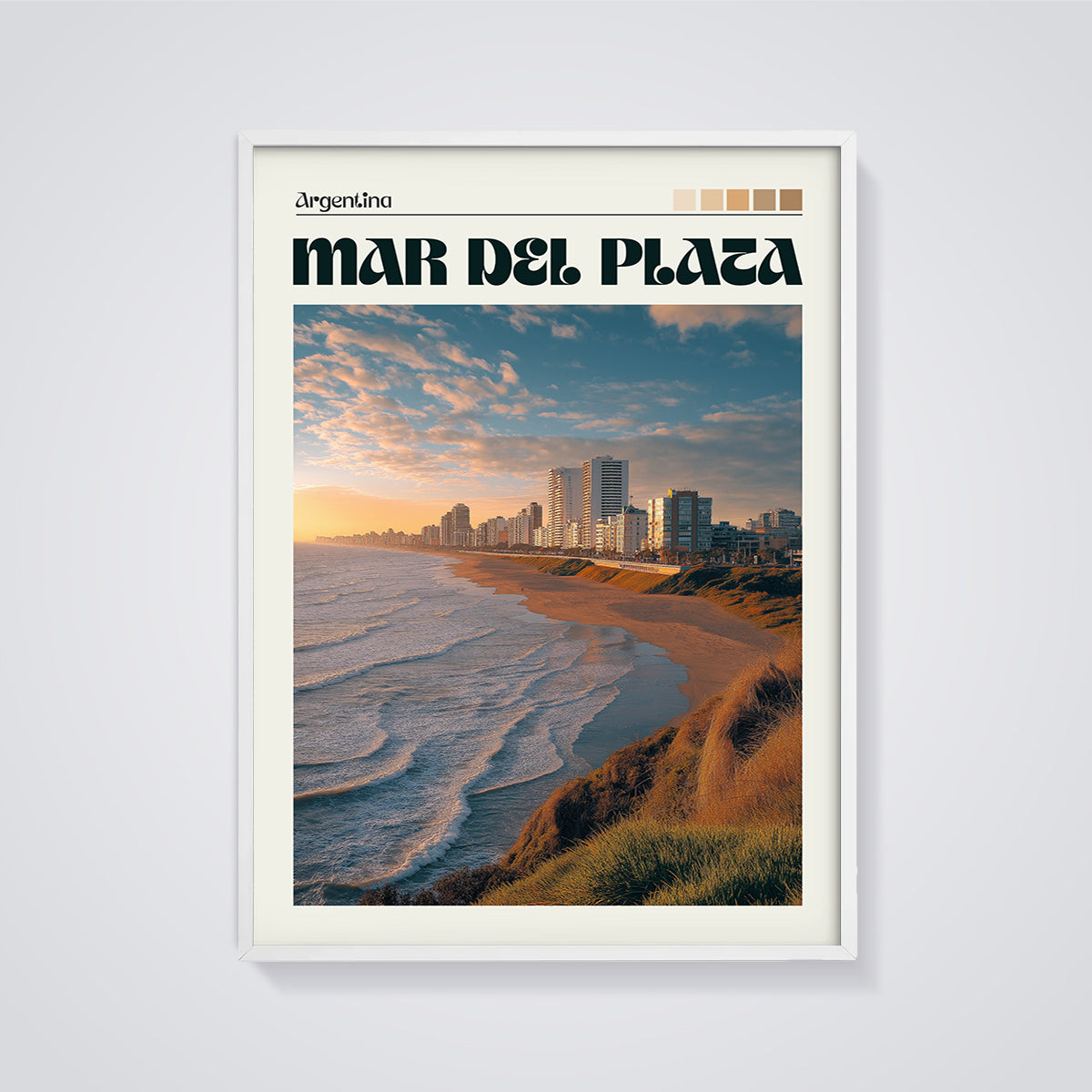Mar del Plata Argentina Beach Print framed in white on a grey background