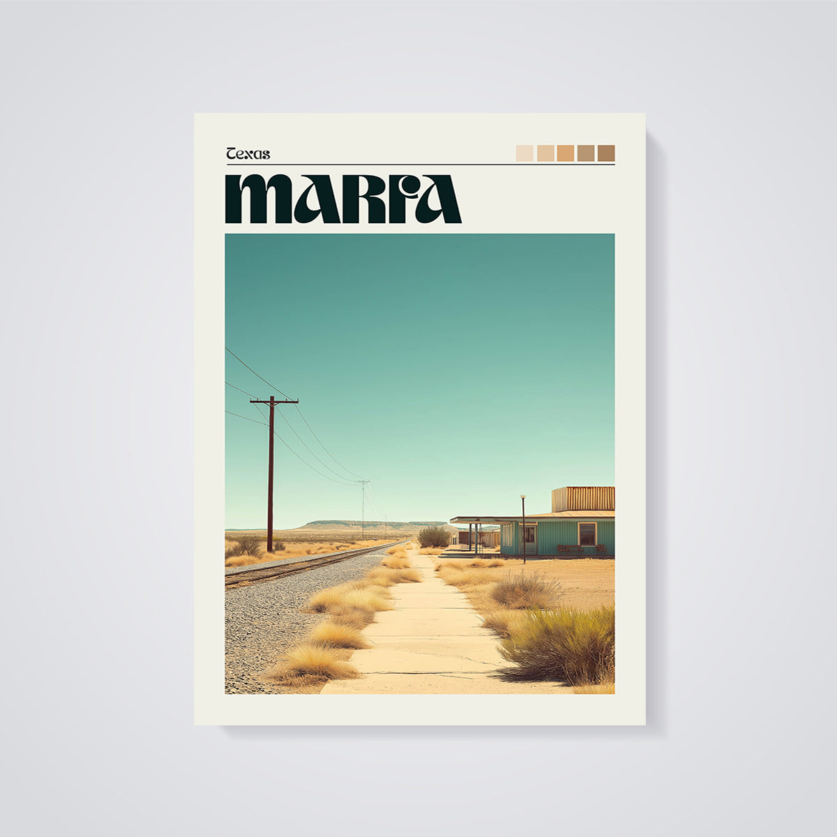 Marfa Texas Desert Print unframed on a grey background