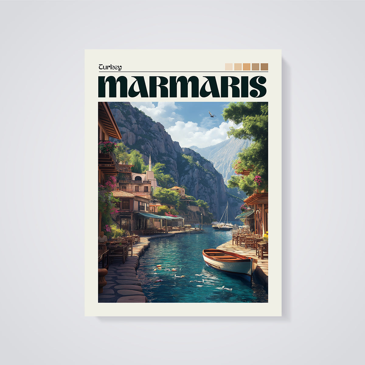 Marmaris Turkey Harbor Print unframed on a grey background