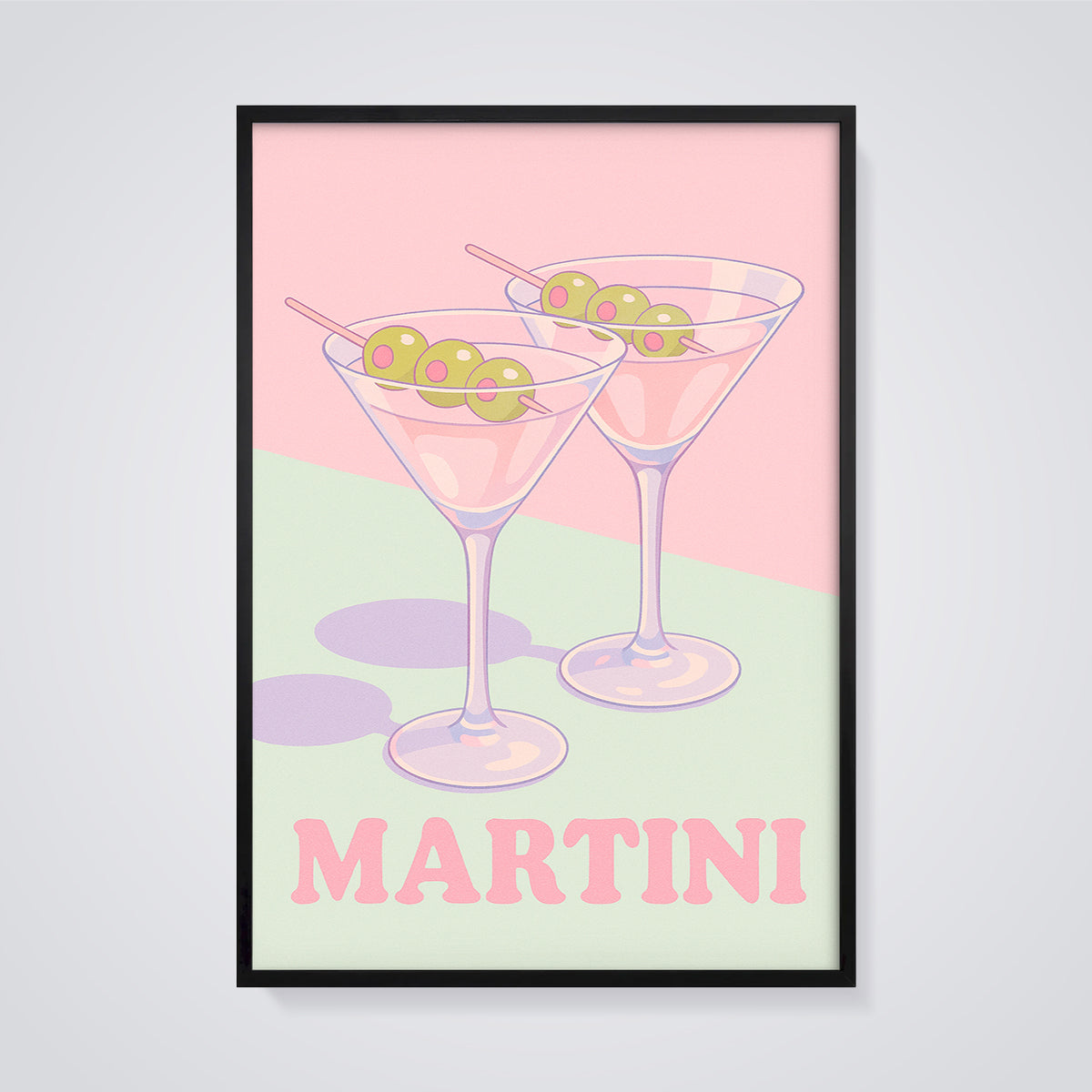 Martini Poster Print framed in black on a grey background