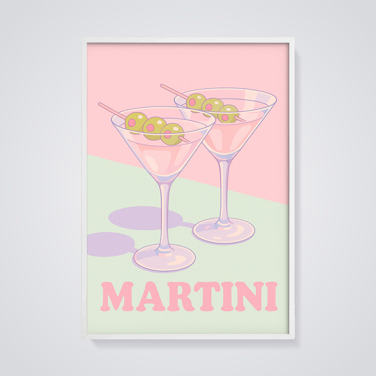 Martini Poster Print framed in white on a grey background