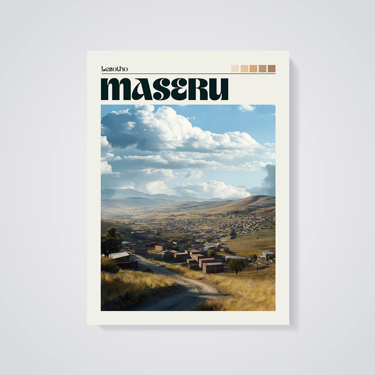 Maseru Lesotho Landscape Print unframed on a grey background