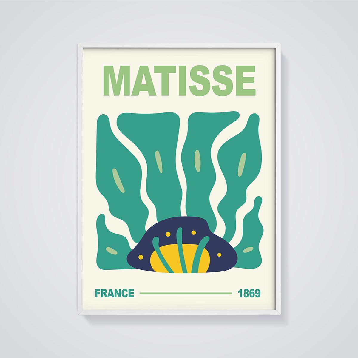 Matisse Abstract Leaf Print framed in white on a grey background