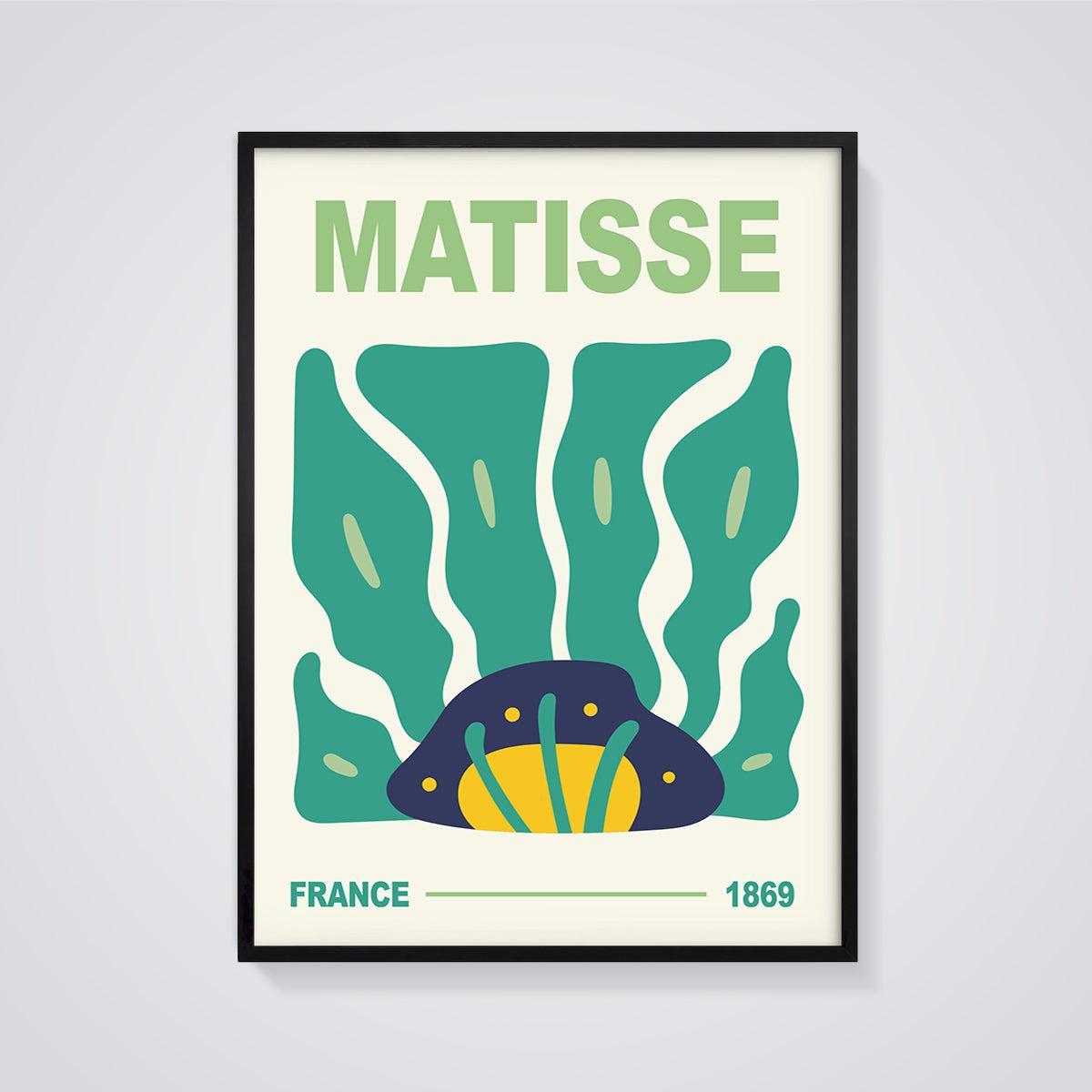 Matisse Abstract Leaf Print framed in black on a grey background