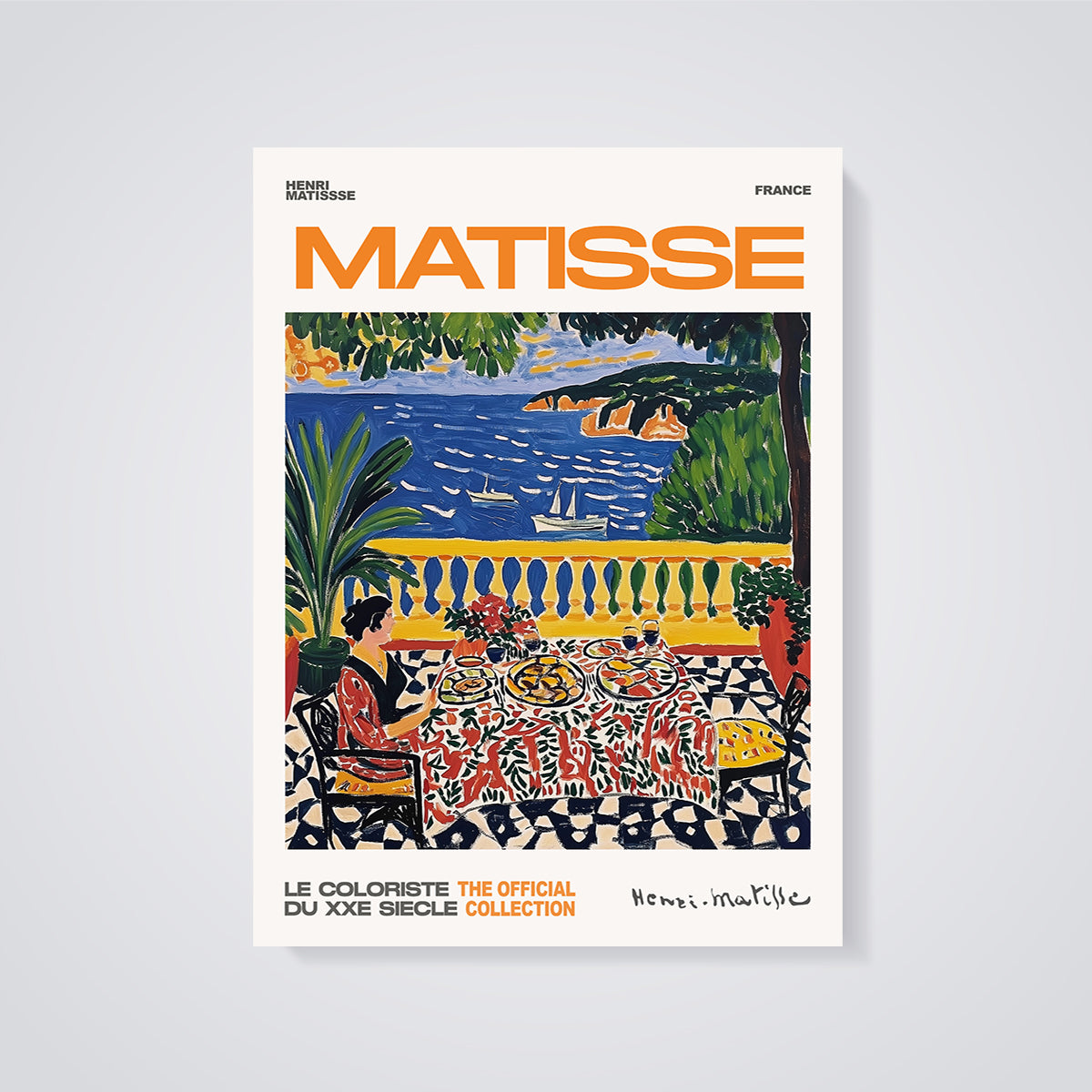 Matisse Balcony Dining View Print unframed on a grey background